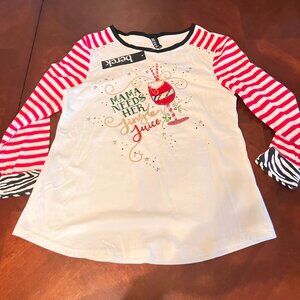 Berek Womens Holiday Top Red & White Striped Mama Needs Her Jingle Juice Graphic
